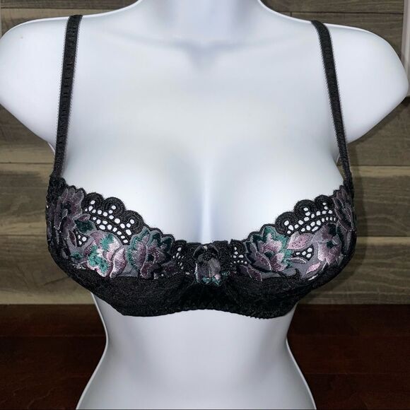 Gossard Black Lace Embroidered Floral Bra Size 34B - Picture 1 of 9
